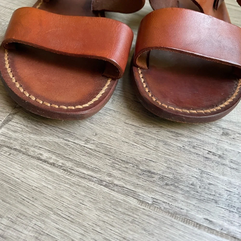 Samuji Leather 2 Strap Sandal W/Heel Strap Adjustable Buckle Closure Brown SZ 6